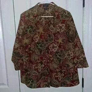 Chaps Ralph Lauren Plus 2X Button Down Maroon and Gold Paisley Vintage Style